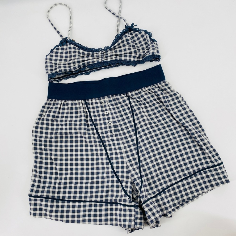 WeWoreWhat Pajama Set Women S Blue Gingham Bralette Boxer Shorts